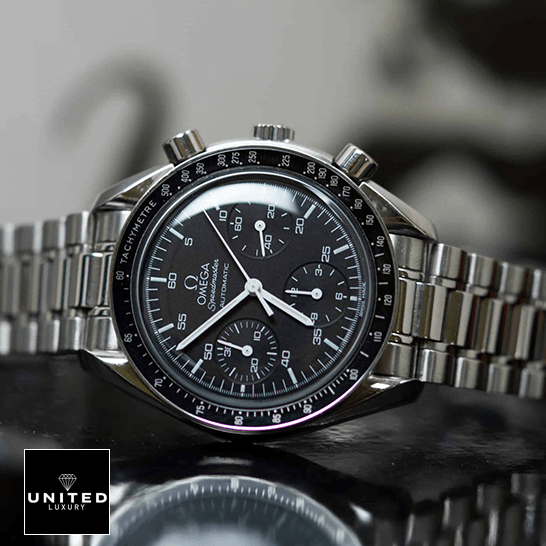 Omega Speedmaster Reduced 3510.50 Luxury Clone Quality omega speedmaster 3510.50 replica left Omega Speedmaster 3510.50 Steel Bracelet Replica side view crown / push button