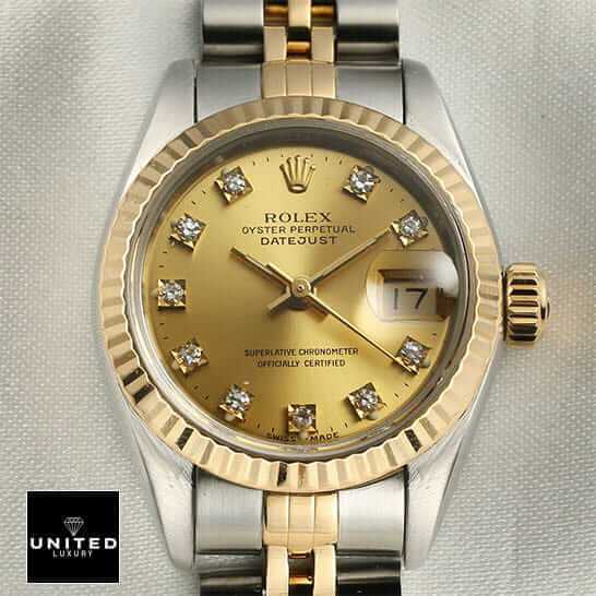 Rolex Datejust 69173 Diamond Dial "Jubilee" High-End Replica 1:1 rolex 69173 diamond replica1 Rolex Datejust Diamond Gold Dial Replica close view