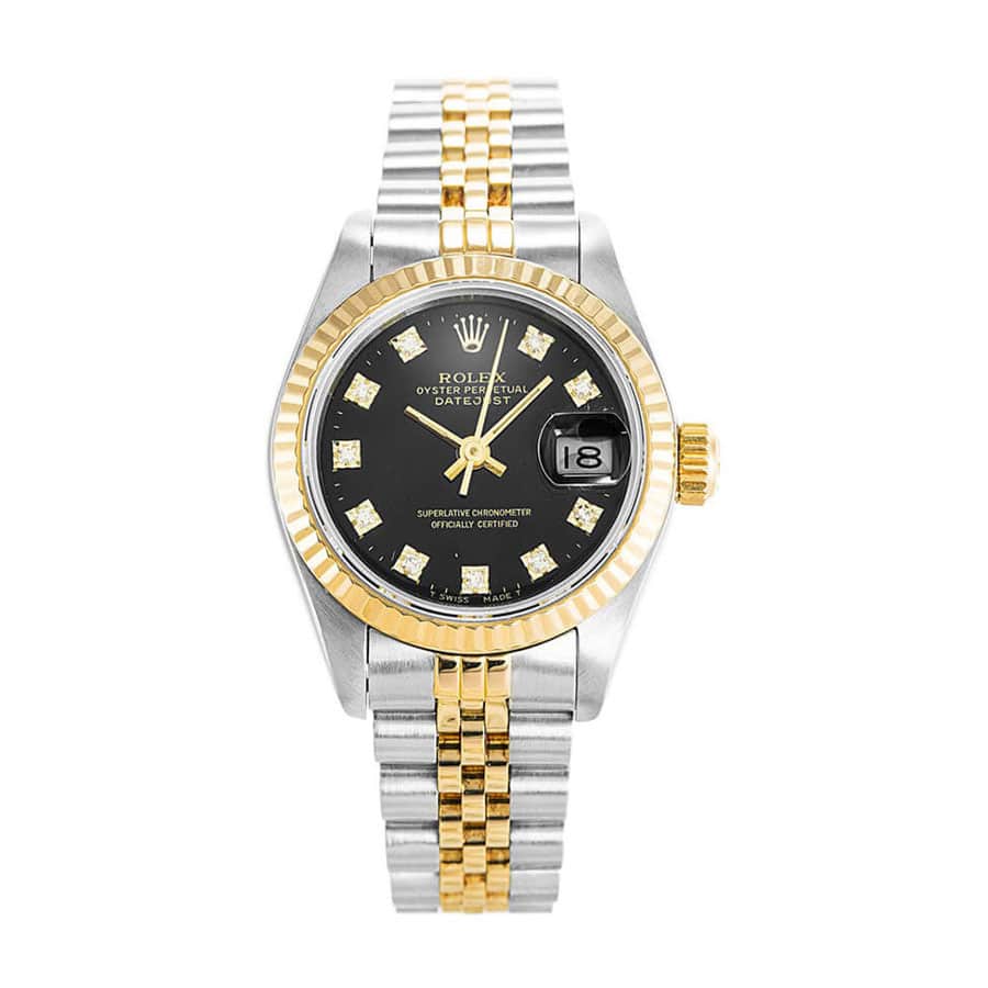 rolex-datejust-lady-diamond-bezel-black Rolex Datejust 69173 Lady Diamond Black Dial Premium Replica 1:1 - Image 1