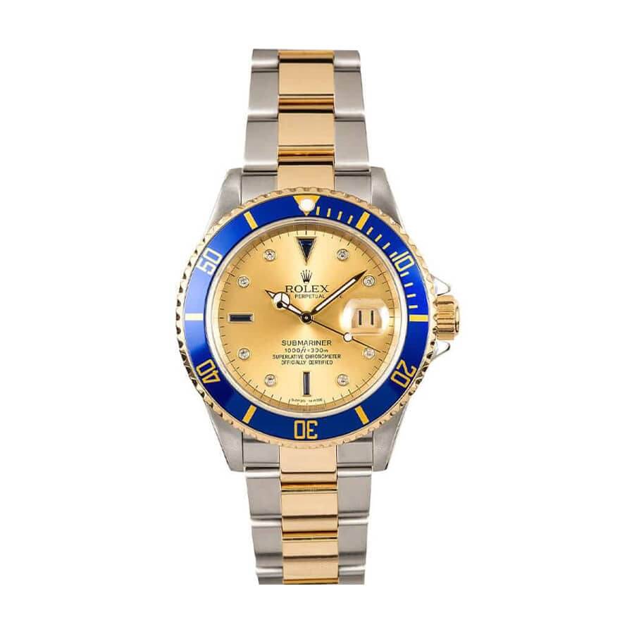 rolex-submariner-two-tone-stainless-steel-gold-diamond-16613-replica Rolex Submariner 16613 "Serti Two-Tone" Top Grade Clone 1:1 - Image 1
