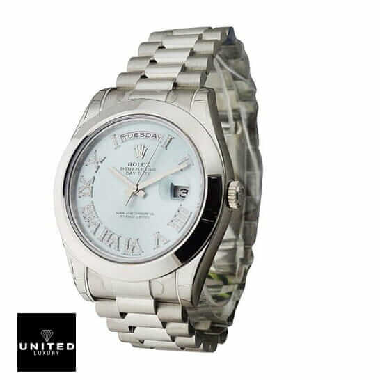 Rolex Day-Date II 218239 "Ice Blue Roman Dial" Masterpiece Replica ice blue 218239 roman diamond replica Rolex Day-Date 218239 Ice blue roman numerial replica watch