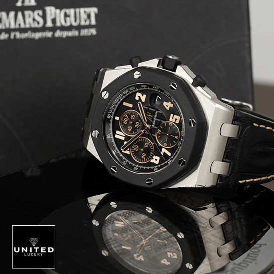 Audemars Piguet Super Clone "New York" 26298SK.OO.D101CR.01 Ultra Realistic Replica audemars piguet royal oak offshore 26298SK.OO .D101CR.01 replica tiltedleft Audemars Piguet 26298SK.OO_.D101CR.01 Black Leather Bracelet Replica on the box