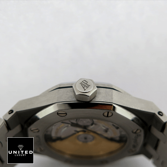 Audemars Piguet Royal Oak 15451ST "Diamond Bezel Silver Dial" Ultra Fine Replica audemars piguet royal oak selfwinding 15451ST ZZ 1256ST 01 A right side 1 Audemars Piguet Royal Oak 15451 Replica crown on the ap logo