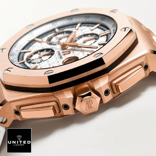 Audemars Piguet Royal Oak Offshore 26408OR.OO.A010CA.01 "Byblos" Near Original Replica audemarspiguet royaloakoffshore 26408OR.OO .A010CA.01 replica right Audemars Piguet Royal Oak 26408OR.OO_.A010CA.01 Gold Case Replica side view