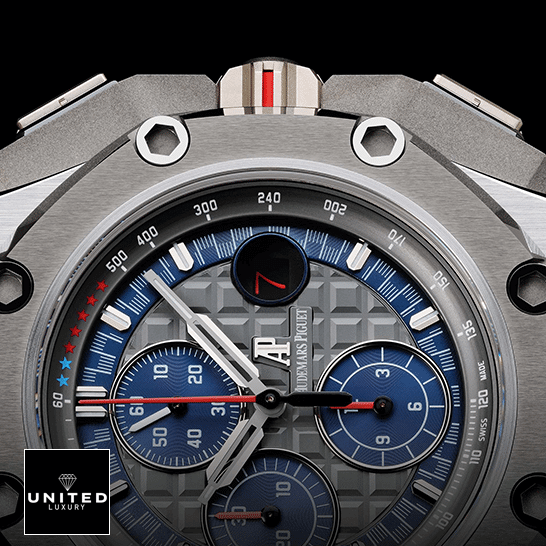 Audemars Piguet Royal Oak Offshore 26568PM.OO.A021CA.01 "Michael Schumacher" 1:1 Clone Edition audemarspiguet royaloakoffshore 26568PM.OO .A021CA.01 replica dial Audemars Piguetr Grey Blue Dial Carbon Case Replica red second hand