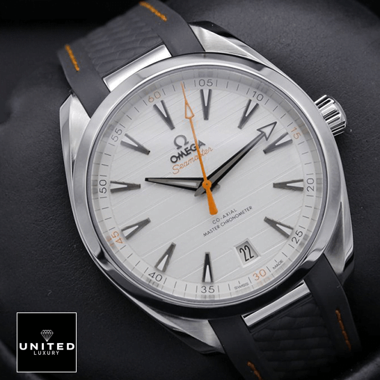 Omega Seamaster Aqua Terra Co-Axial Master Chronometer 220.12.41.21.02.002 Pro Clone 1:1 omega aqua terra 220.12.41.21.02.002 replica tiltedleft Omega Aqua Terra 220.12.41.21.02.002 White Dial Replica orange second hand