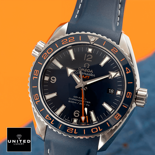 Omega Seamaster Planet Ocean Co-Axial Master Chronometer Chronograph 232.30.44.22.03.001 Perfect Clone Edition omega seamaster planet ocean steel 232 32 44 22 03 001 blue dial front two Omega Seamaster Gmt Planet Ocean Steel Blue Rubber Bracelet Replica crown /push button