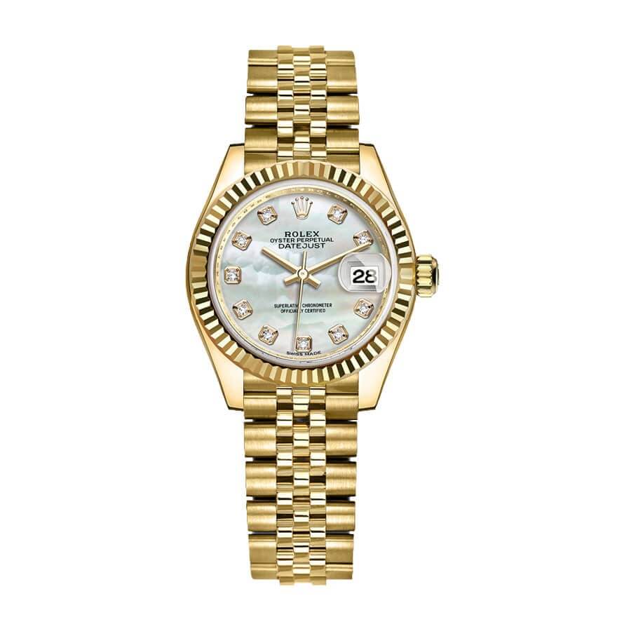 rolex-datejust-28mm-279138rbr-yellow-gold-and-daimond-automatic-mother-pearl-diamond-dial Rolex Lady-Datejust 279138RBR Diamond Dial & Bezel Superior Replica - Image 1