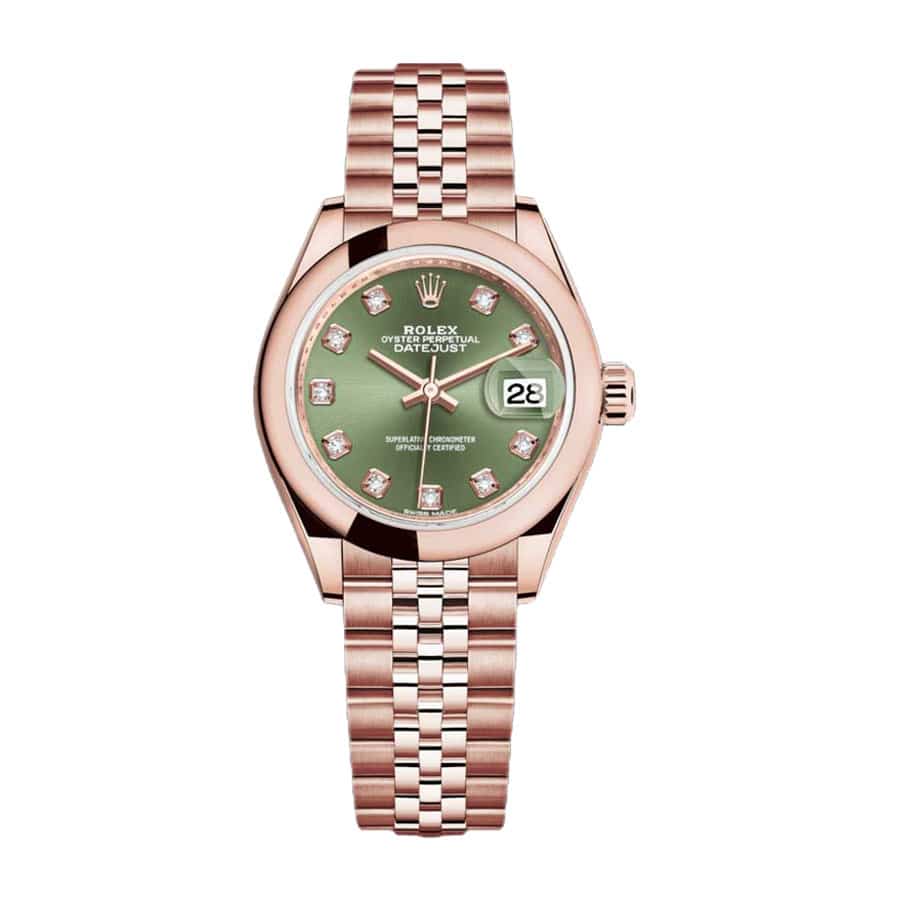 rolex-datejust-28mm-279165-everose-gold-automatic-green-with-diamond-dial Rolex Lady-Datejust 279165 Green Diamond Dial Premium Copy 1:1 - Image 1