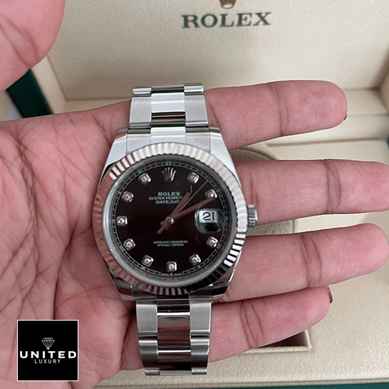 Rolex Lady-Datejust 279174 White Gold Fluted Bezel Precision Replica Edition Rolex Datejust Black Dial Replica hand over box