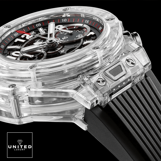 Hublot Big Bang Unico "Sapphire Case" 411.JX.1170.RX Precision Duplicate 1:1 big bang unico magic sapphire 45 mm 411.JX .1170.RX carousel Hublot Big Bang Unico Magic Sapphire 45mm 411.JX_.1170.RX Replica black background