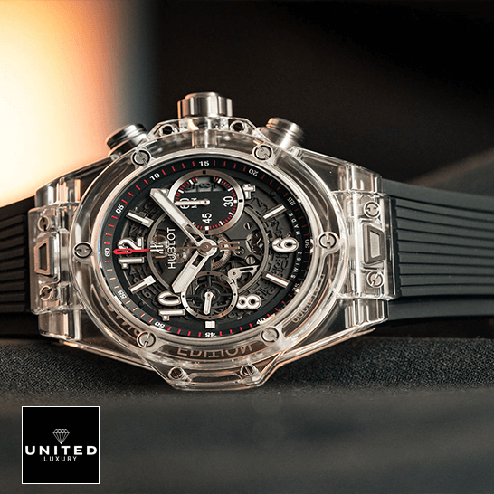 Hublot Big Bang Unico "Sapphire Case" 411.JX.1170.RX Precision Duplicate 1:1 hublot big bang unico magic sapphire HUblot Big Bang Unico Magic Replica black rubber Bracelet