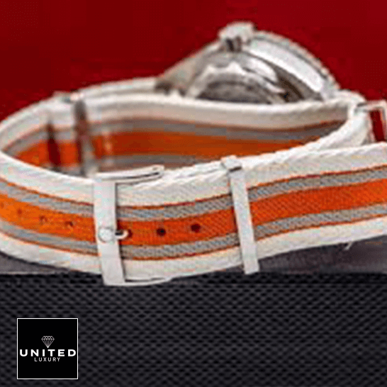Omega Seamaster Planet Ocean 215.32.44.21.04.001 "Orange" Mirror Replica 1:1 omega seamaster planet ocean 600M co axial master steel 215.32.44.21.04.001 grey dial replica back unitedluxurynet 1 Omega Seamaster Orange & White Bracelet Replica upside view
