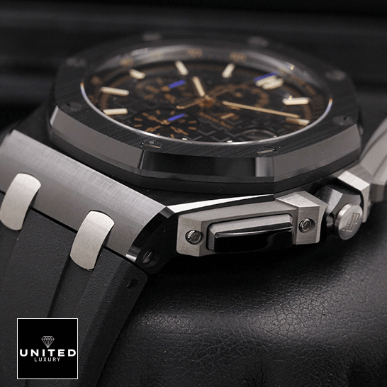 AP Royal Oak Offshore 26405CE.OO.A002CA.02 "Black Ceramic" 1:1 Clone Edition audemars piguet royaloakoffshore 26405CE.OO .A002CA.02 replica Audemars Piguet 26405CE.OO_.A002CA.02 Royal Oak Black Dial Replica black background