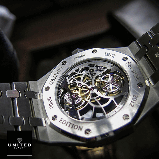AP Royal Oak "Skeleton" Openworked 15407ST.OO.1220ST.01 Perfect Duplicate Edition audemars piguet royal oak Audemars Piguet Stainless Steel Case Skeleton Dial Replica upside view