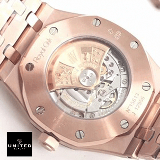 Audemars Piguet Royal Oak 15400OR.OO.1220OR.01 Perfect Clone Quality audemars piguet royal oak rose gold 15400OR.OO .1220OR 2 Audemars Piguet Royal Oak Rose Gold 15400OR.OO_.1220OR Replica upside close view