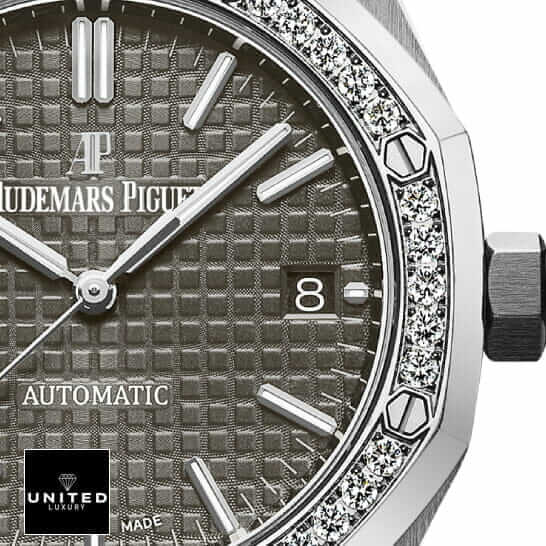 Audemars Piguet Royal Oak "Selfwinding" 15451ST.ZZ.1256ST.02 Premium Copy 1:1 ap selfwinding replica dial Audemars Piguet Royal Oak 15451ST.ZZ.1256ST.02 Gem-Set Bezel Replica