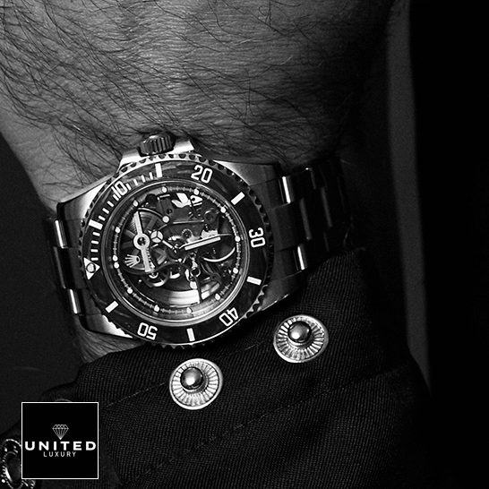 Rolex Submariner 114200 "Skeleton" Perfect Clone Quality Rolex Oyster Perpetual Skeleton Replica on a man's wrist