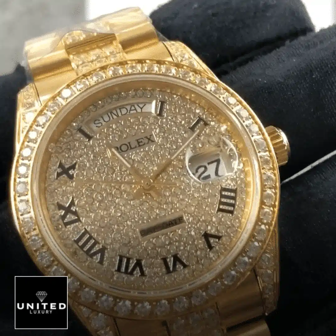Rolex Day-Date "Iced Out" Perfect Super Clone Yeni Proje 22 Rolex Datejust 116622 Replica yellow gold gem-set bezel and sapphire crystal