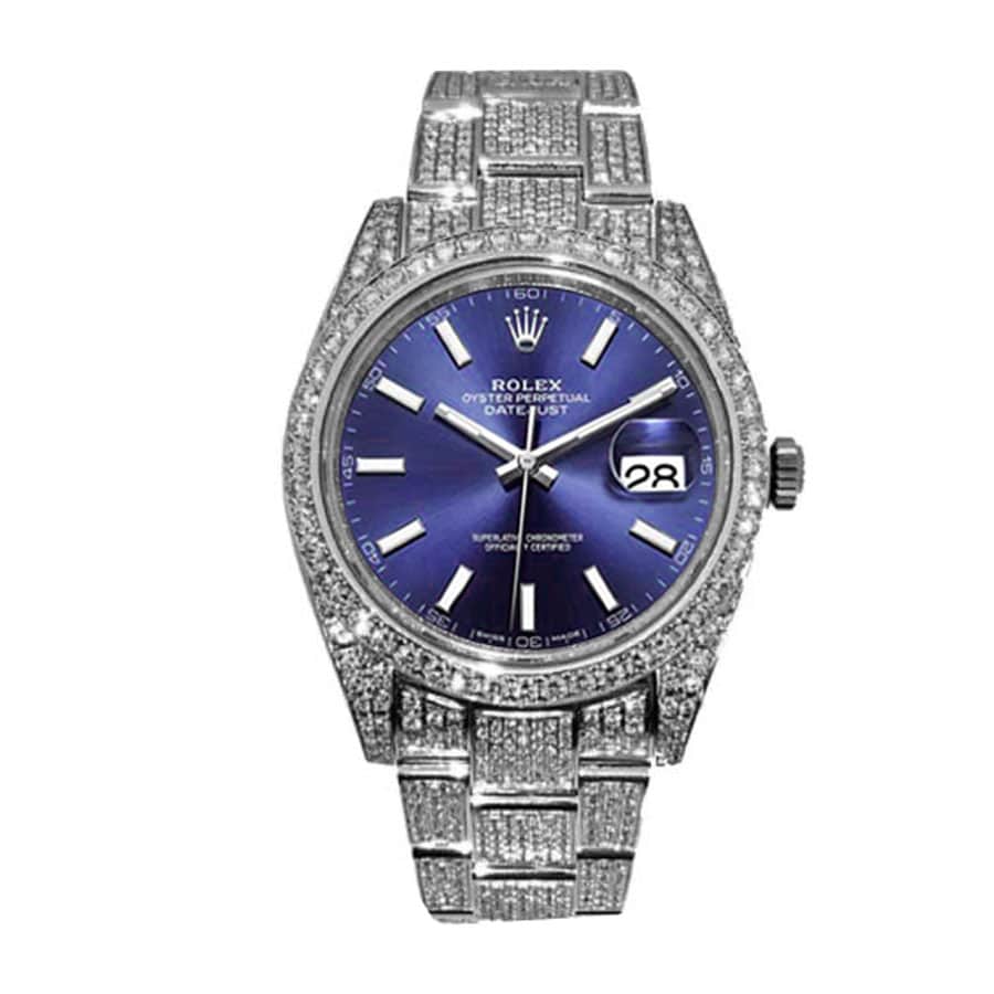 rolex-datejust-white-gold-blue-dial-iced-out-126300-replica Rolex Datejust 126300 "Iced Out Blue Dial" Premium Clone Edition - Image 1