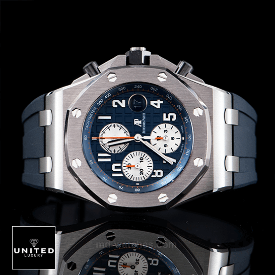 Audemars Piguet Royal Oak 26470ST.OO.A027CA.01. "Chronograph" Supreme Clone Quality audemars piguet royal oak offshore 26470ST.OO .A027CA.01 replica steel unitedluxurynet 1 Audemars Piguet Blue Dial Blue Rubber Bracelet Replica side vide black background