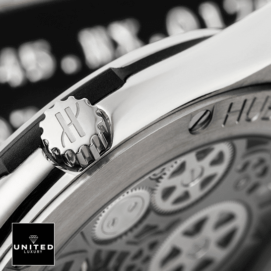 Hublot Classic Fusion 505.NX.0170.LR "Skeleton Dial" Top Replica 1:1 hublot classicfusion 505.nx .0170.lr replica rightside Hublot Classic Fusion Steel Case Replica crown on the hulobt logo