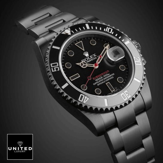 Rolex Submariner Date 116610N "Blaken" Superior Replica rolex blaken submariner date singel red black dial left front Rolex Submariner Blaken Single Red Replica oyster bracelet