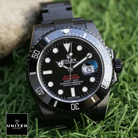 Rolex Submariner Date 116610N "Blaken" Superior Replica Rolex Blaken Submariner Black Dial Replica on the grass