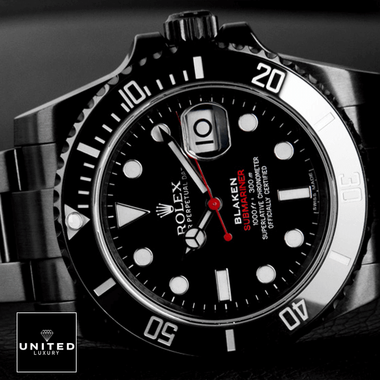 Rolex Submariner Date 116610N "Blaken" Superior Replica Rolex Blaken Submariner Date Single Red Black Dial Replica front side view