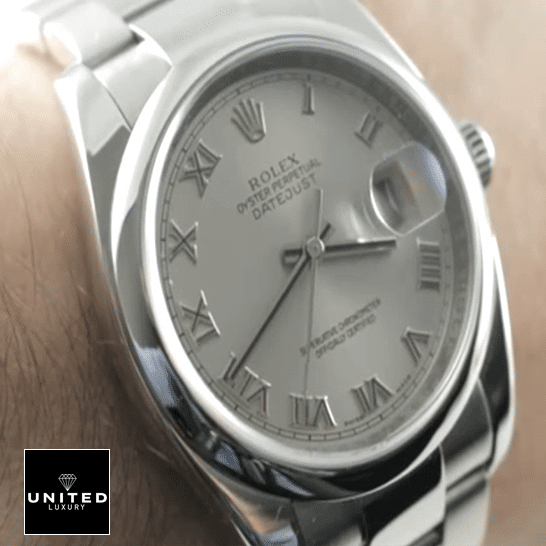Rolex Datejust 116200 "Black Dial" Super Clone Quality Rolex Datejust 36 Perpetual 116200 Silver Dial Replica on his arm