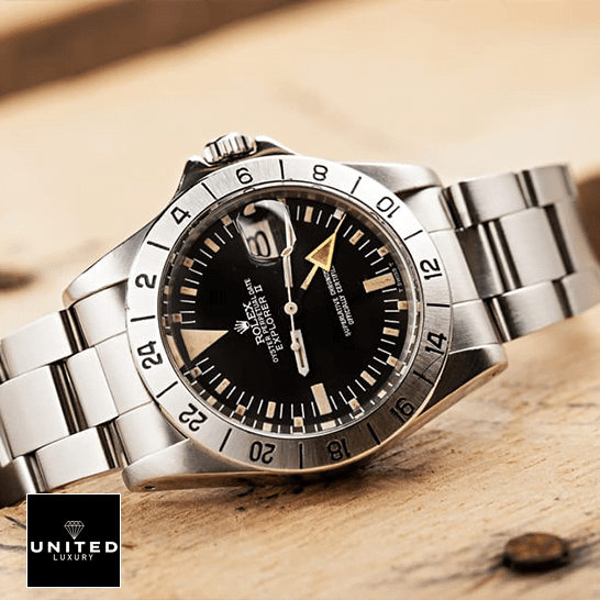 Rolex Explorer II 1655 "Steve McQueen" Vintage Handcrafted Replica Edition Rolex Explorer II 1655 (Antique) WARO025 Black Dial Oyster Bracelet Replica on the table