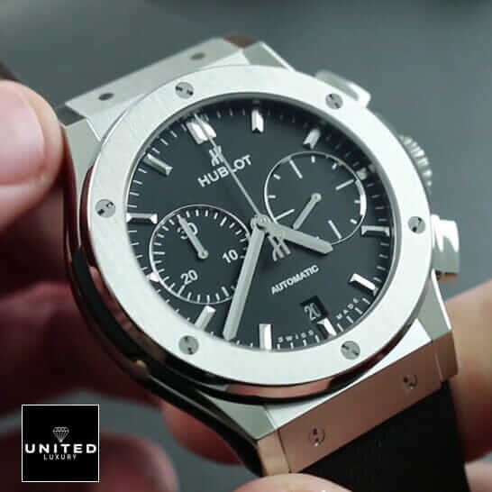Hublot Classic Fusion 521.NX.7071.LR "Racing Grey" First-Class Clone hublot leather strap replica Hublot Classic Fusion Black Bezel Automatic Steel Bezel Replica on the hand