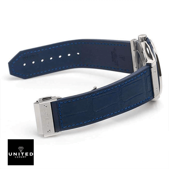 Omega Seamaster Diver 210.90.42.20.03.001 "Blue Titanium" Perfect Super Clone Hublot Classic 565.NX_.7170.LR Fusion Leather Blue Bracelet Replica opened clasp