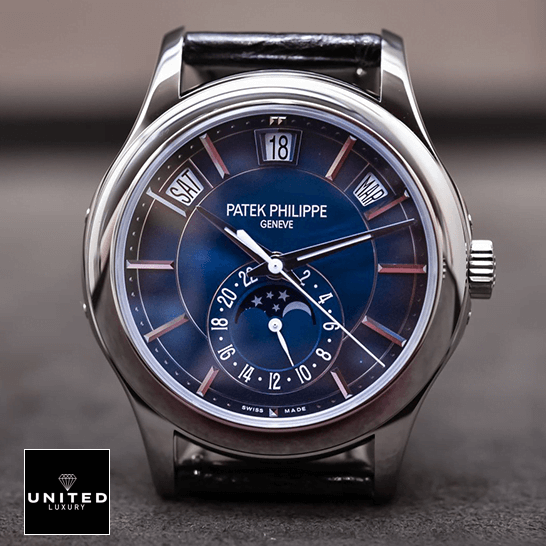 Patek Philippe Annual Calendar 5205G-013 "Blue Dial" Supreme Replica Edition patek philippe complications 5205G 013 replica front Patek Philippe Complications 5205G_013 Bluıe Dial Moon Replica front view