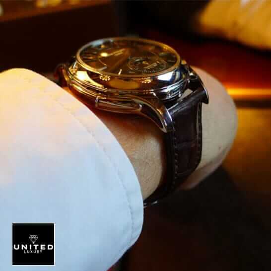 Patek Philippe Minute Repeater Tourbillon 5207P "Platinum" Authentic Clone 1:1 patek repeater replica 4 Patek Philippe Geneve Repeater Brown Leather Bracelet Replica on the man wrist