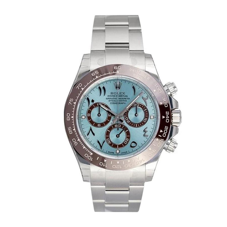 rolex-daytona-platinum-ice-blue-hindu-arabic-dial-116506-replica Rolex Cosmograph Daytona 116506 "Platinum Ice-Blue Arabic Dial" Mirror Replica 1:1 - Image 1