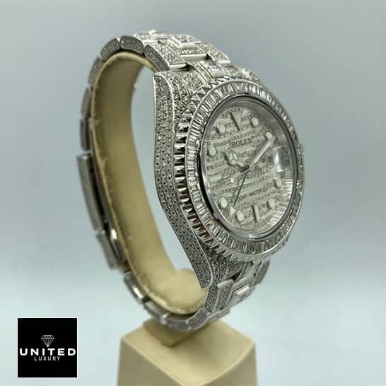 Rolex GMT-Master II 116759SARU "Full Diamond" Elite Super Clone rolex full diamond replica4 Rolex GMT-Master II Custom Diamond Set Case 116710LN Iced Out Replica left side