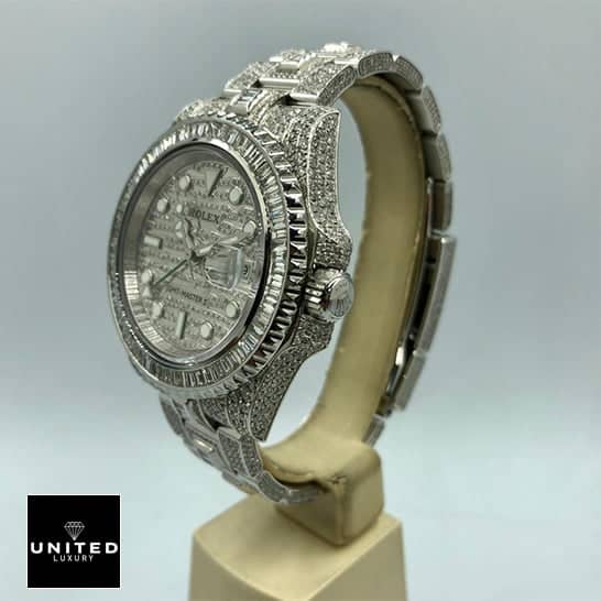 Rolex GMT-Master II 116759SARU "Full Diamond" Elite Super Clone rolex full diamond replicaa Rolex GMT-Master II Custom Diamond Set 116710LN Replica right side Crown Pusher