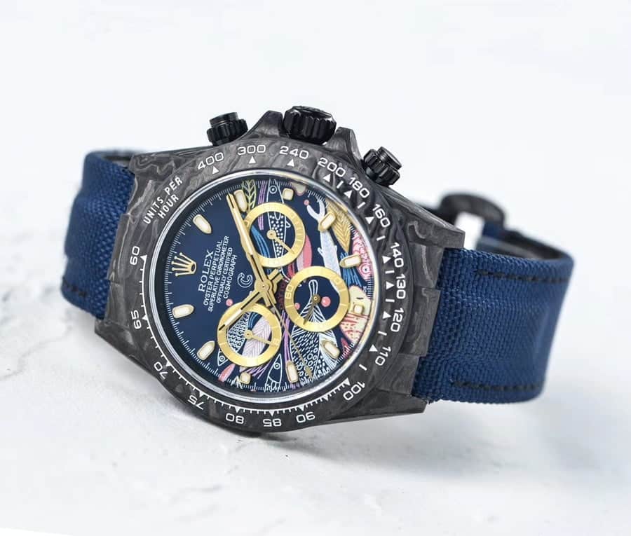 Rolex Cosmograph Daytona 2071401 "Fish Pattern Dial" Premium Copy 1:1 Rolex Daytona Cosmograph Color Fish Pattern Dial 2071401 Replica on the table