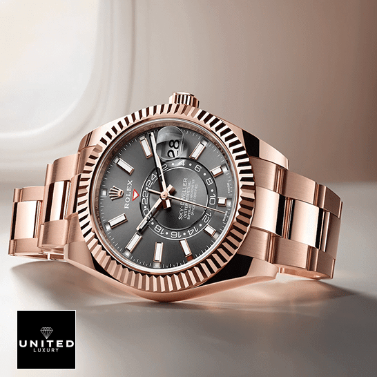 Rolex Sky-Dweller 326935-0007 "Everose Rhodium Dial" Next Level Replica rolex sky dweller 326935 sRO automatic everose rhodium dial oyster replica black unitedluxurynet 2 Rolex Sky-Dweller 326935-0007 Everose Fluted Bezel Replica