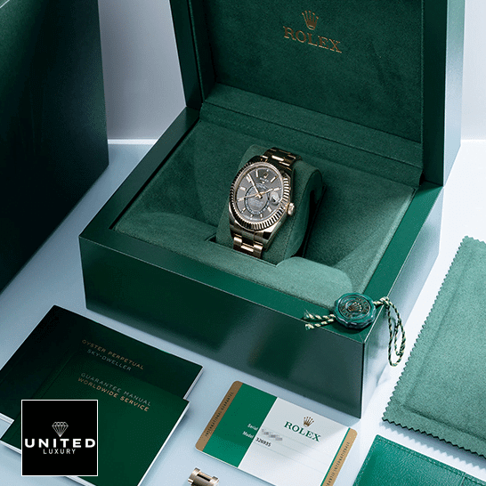 Rolex Sky-Dweller 326935-0007 "Everose Rhodium Dial" Next Level Replica rolex sky dweller 326935 sRO automatic everose rhodium dial oyster replica box unitedluxurynet 1 Rolex Sky-Dweller 326935-0007 Rhodium Dial Replica & Guarantee Card in the Green Rolex BOX