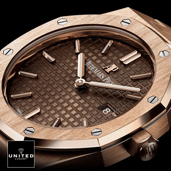 Audemars Piguet Royal Oak 67650OR.OO.1261OR.01 Quartz Replica audemars piguet royal oak quartz 67650OR.OO .1261OR.01 unitedluxury pinkgold brown 1 Audemars Piguet 67650OR.OO_.1261OR.01 Royal Oak Brown Dial Replica