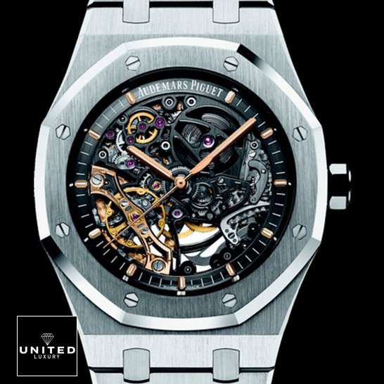 Audemars Piguet Royal Oak Double Balance Wheel Openworked 15407ST Replica audemars piguet royal oak 41 stainless steel openworked watch skeleton unitedluxury bezel 1 Audemars Piguet Royal Oak Stainless Steel Skeleton Replica black background