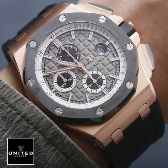 Audemars Piguet Royal Oak Offshore 26173ST.OO.D003CU.01 Premium Copy 1:1 ap pride of germany luxury watch Audemars Piguet Gold Case Black Bezel Replica on the man wrist