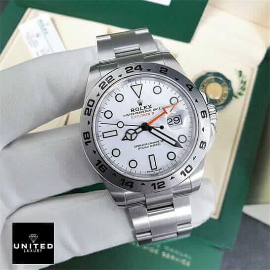 Rolex Explorer II 216570 "Polar" Deluxe Clone Edition rolex 216570 replica3 Rolex 216570 Replica Numeral Bezel White Dial