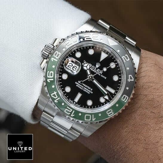 Rolex GMT-Master II 126720VTNR "Sprite" Master Clone Quality rolex sprite replica 3 1 Rolex Gmt-Master II Sprite Black Dial Replica on the hand