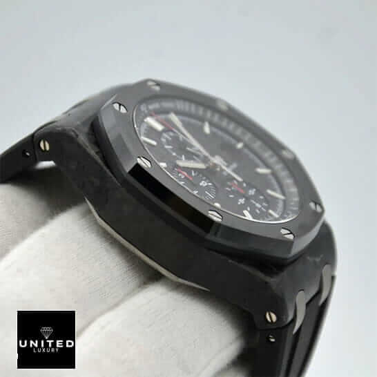 Audemars Piguet Royal Oak Offshore 26400AU.OO.A002CA.01 Premium Clone Edition ap royal oak carbon replica 5 Audemars Piguet Royal Carbon Case All Black Replica side view white background