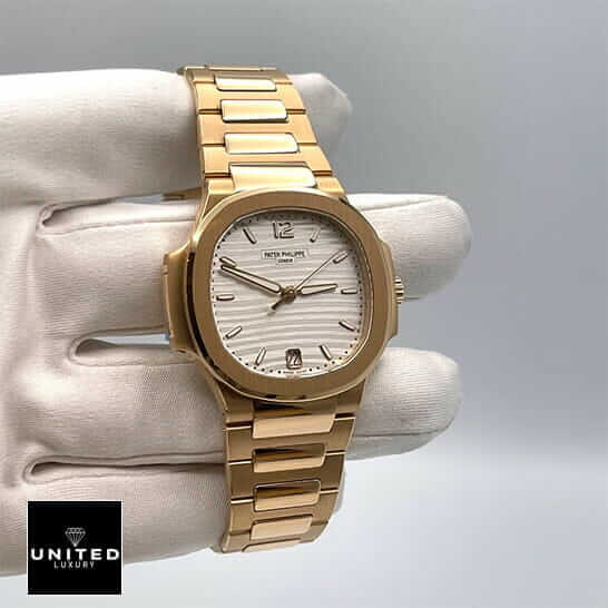 Patek Philippe Annual Calendar Moonphase 5396R-011 "Rose Gold White Dial" Premium Duplicate patek philippe rose white replica 1 Patek Philippe Rose Gold White Dial Replica on the white glove hand white background