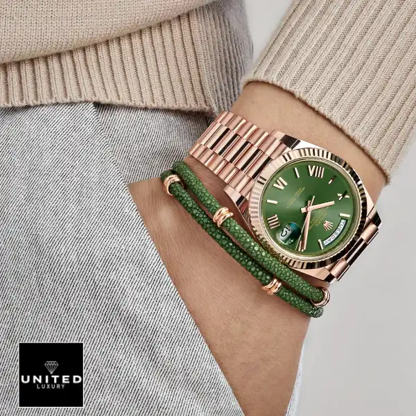 Rolex Day-Date 228235 "Everose Green Roman Dial" True to Original Copy roelx daydate green roman dial Rolex Day-Date 228235 "Everose Green Roman Dial" True to Original Copy roelx daydate green roman dial