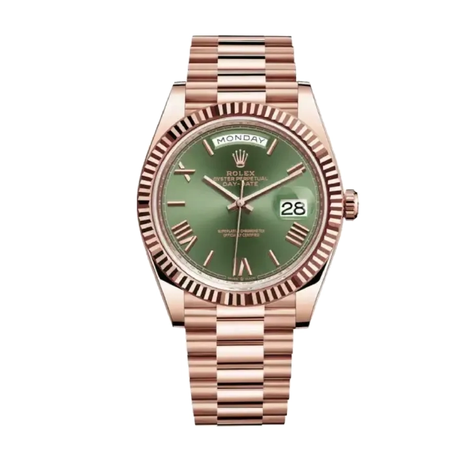 rolex-day-date-rose-gold-green-roman-dial-1 Rolex Day-Date 228235 "Everose Green Roman Dial" True to Original Copy - Image 1